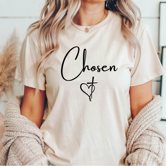 Chosen Christian PNG Design | Faith Cross Heart Sublimation PNG | Jesus Religious Script T-Shirt Graphic Breaking Bread Designs