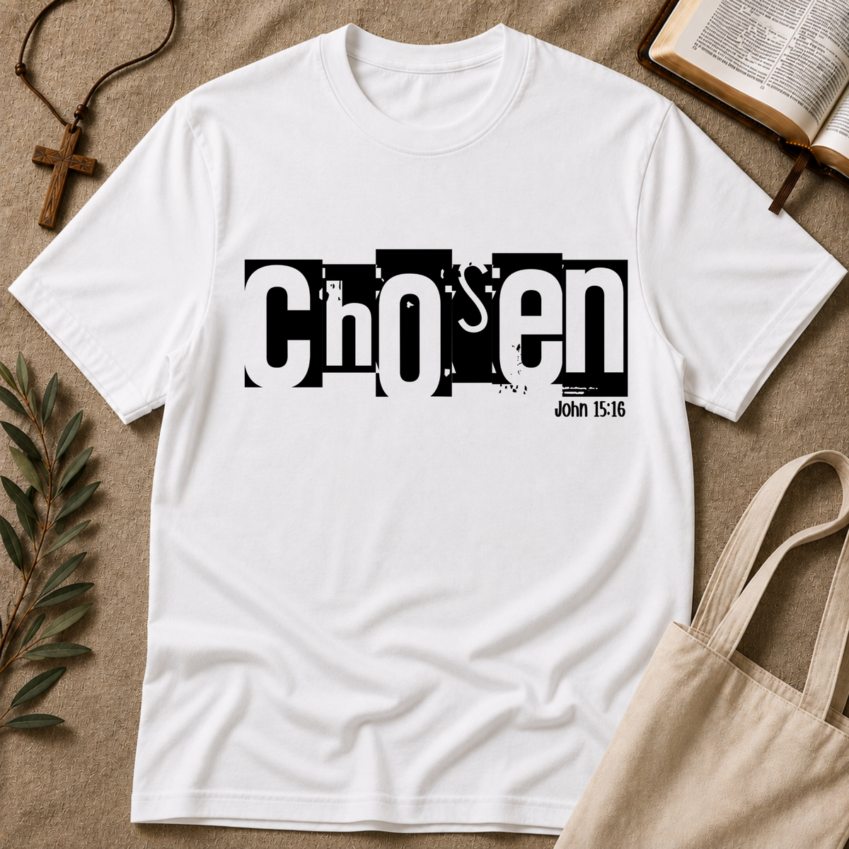 Chosen Christian T-Shirt – John 15:16 Bible Verse Faith Shirt Breaking Bread Designs