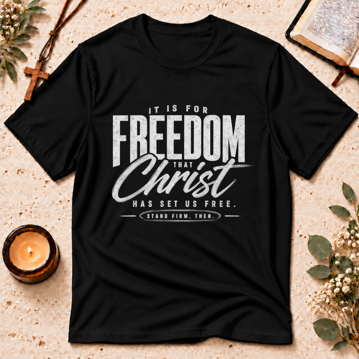Christ Has Set Us Free Christian T-Shirt Breaking Bread Designs