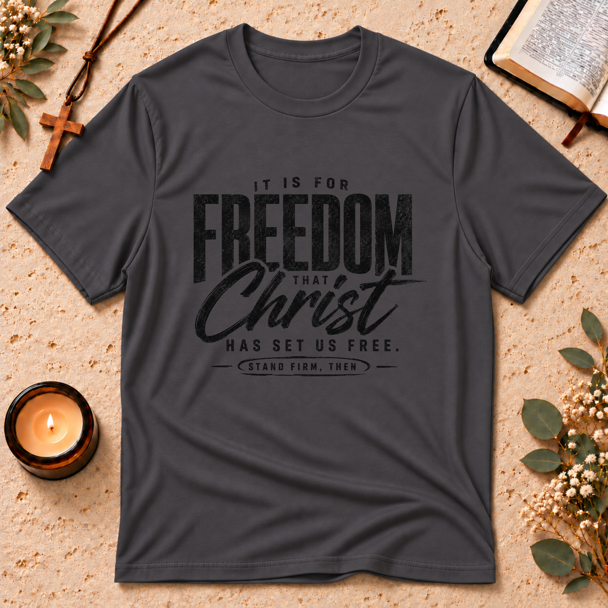Christ Has Set Us Free Christian T-Shirt Breaking Bread Designs