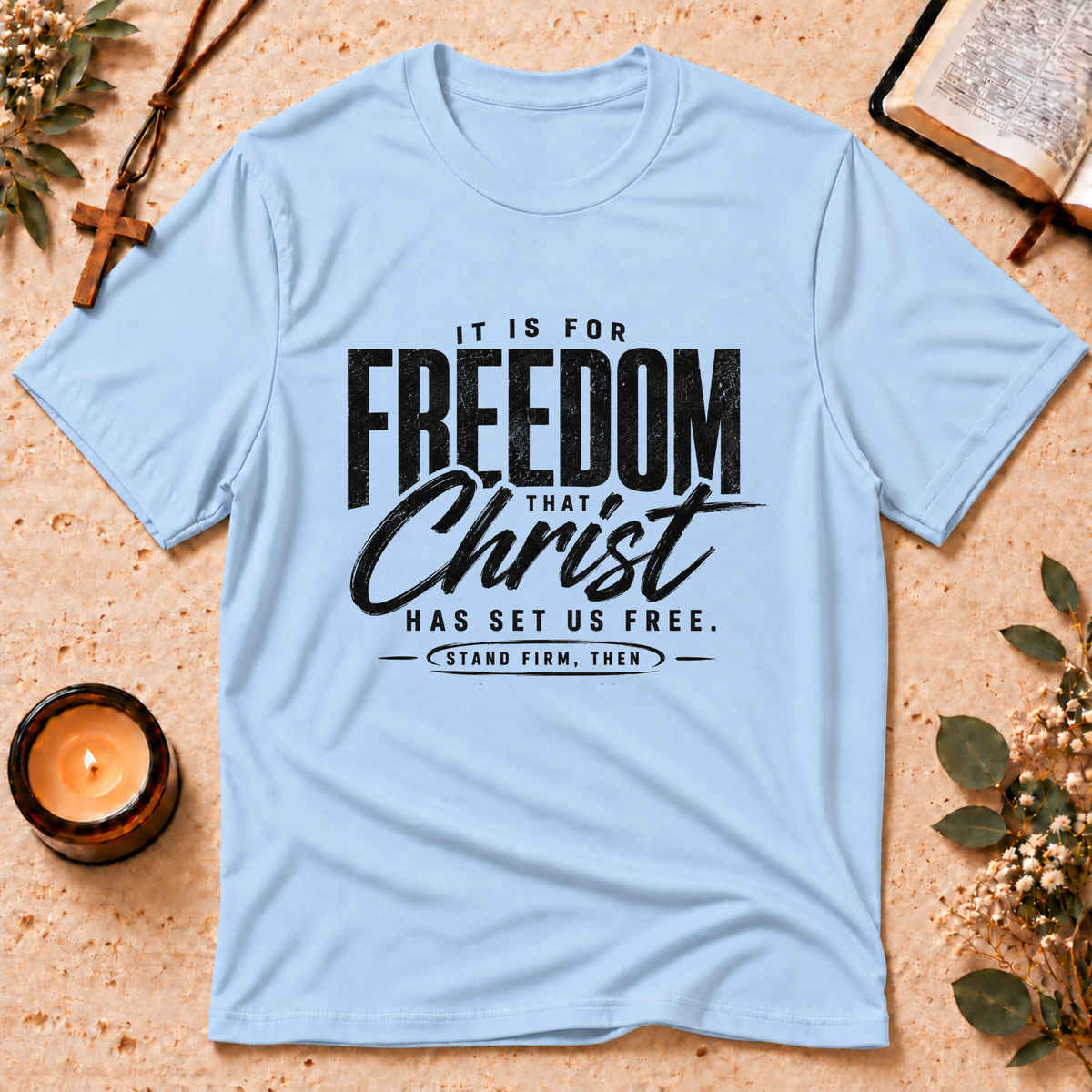 Christ Has Set Us Free Christian T-Shirt Breaking Bread Designs