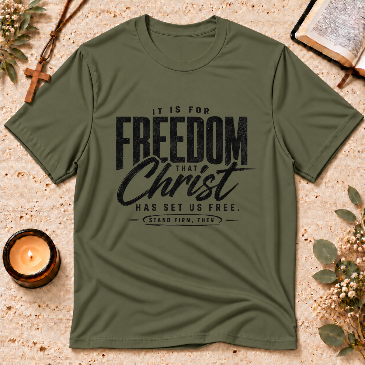 Christ Has Set Us Free Christian T-Shirt Breaking Bread Designs