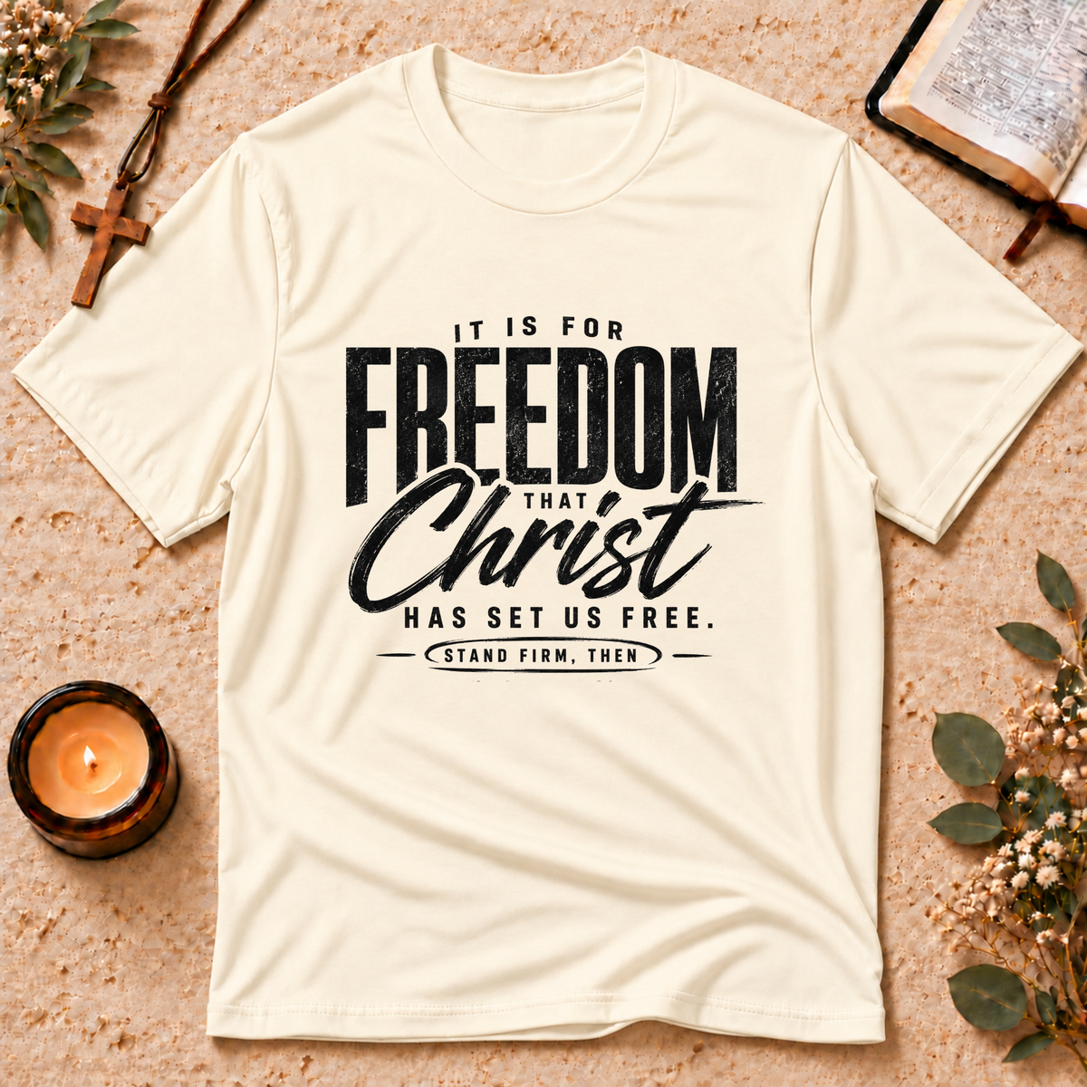 Christ Has Set Us Free Christian T-Shirt Breaking Bread Designs