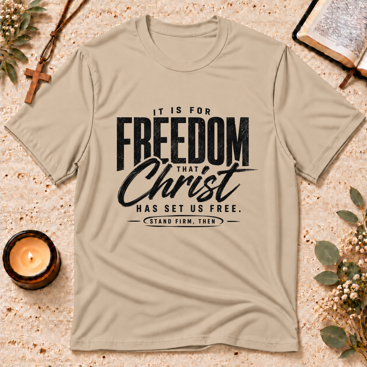 Christ Has Set Us Free Christian T-Shirt Breaking Bread Designs