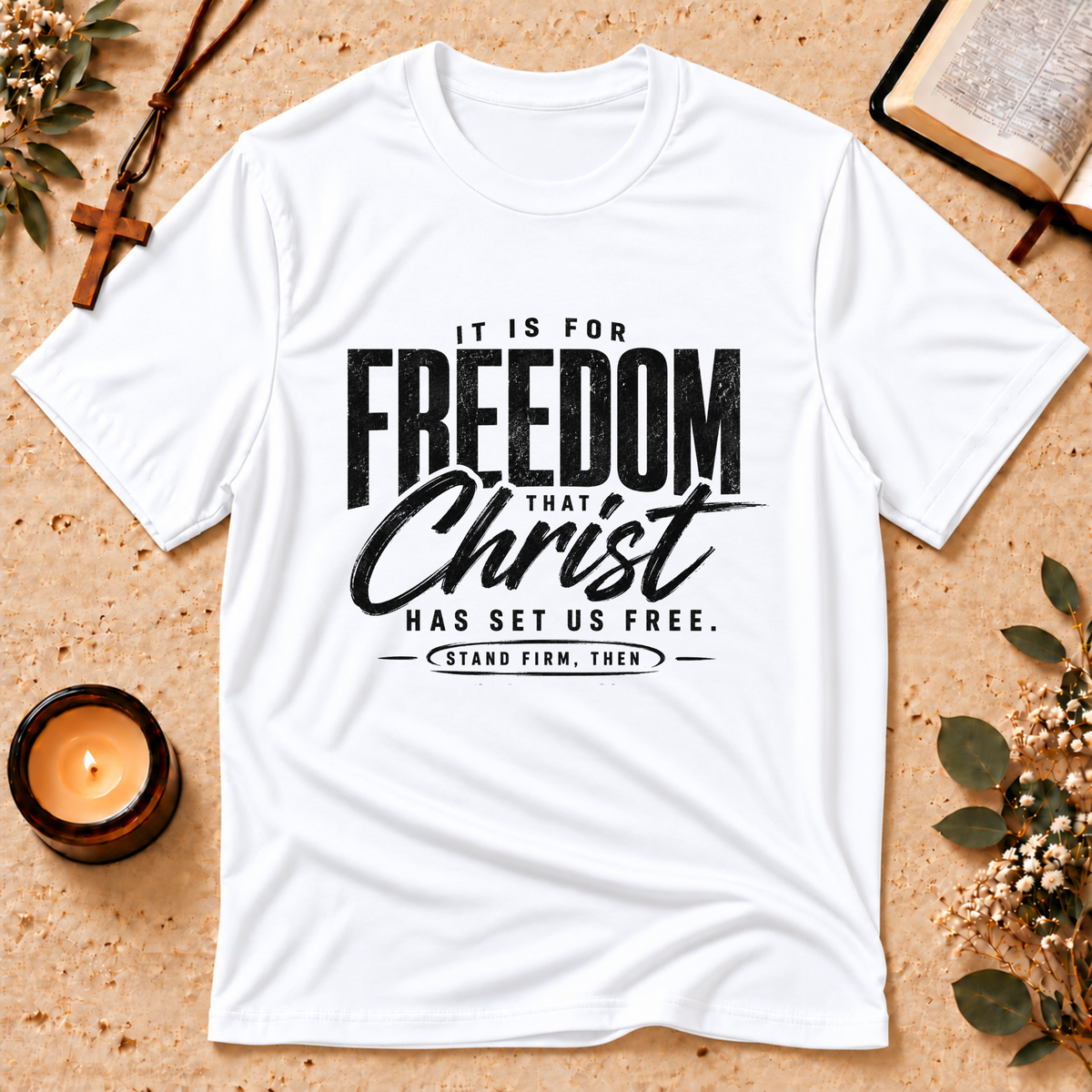 Christ Has Set Us Free Christian T-Shirt Breaking Bread Designs