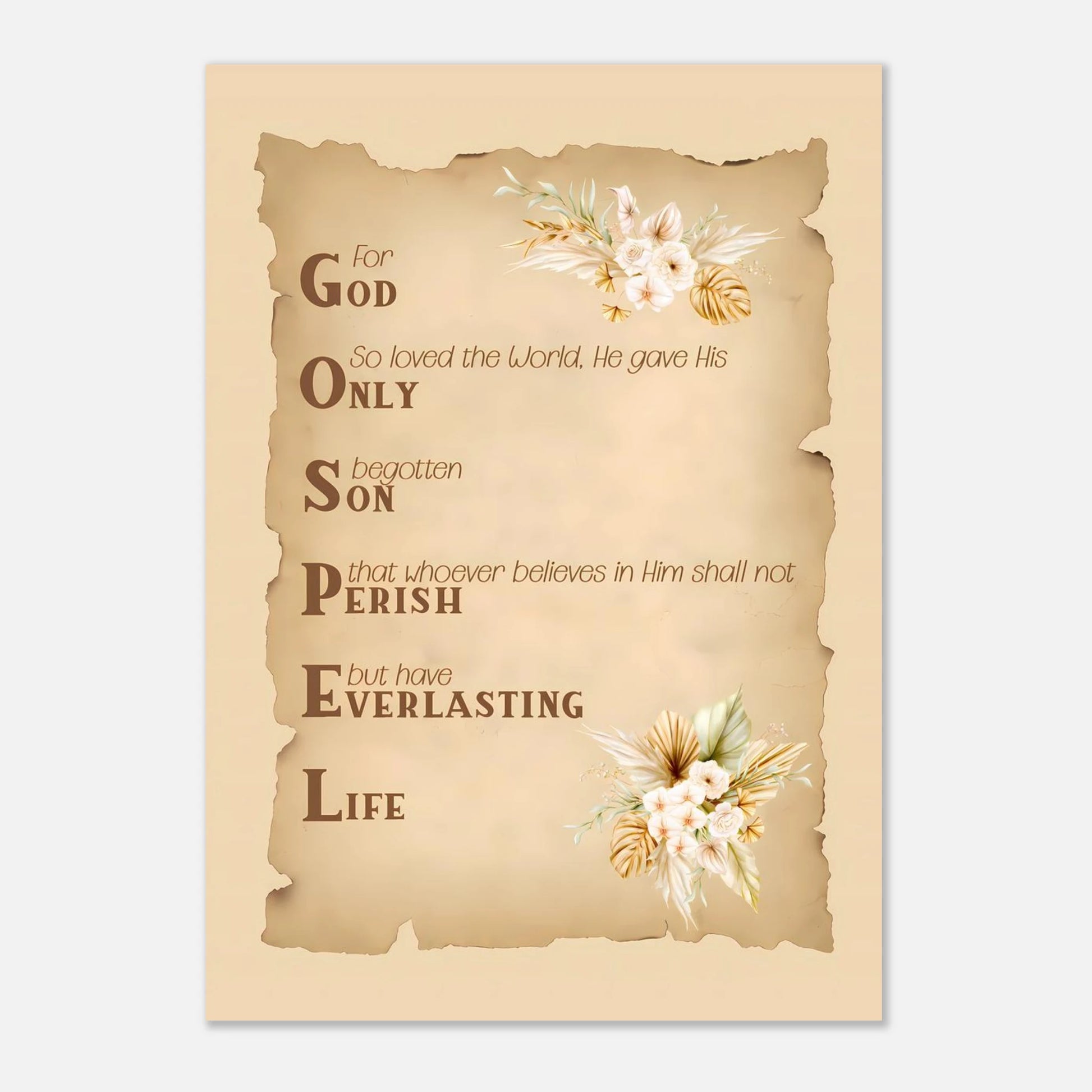 Vintage-style christian poster with text and floral elements