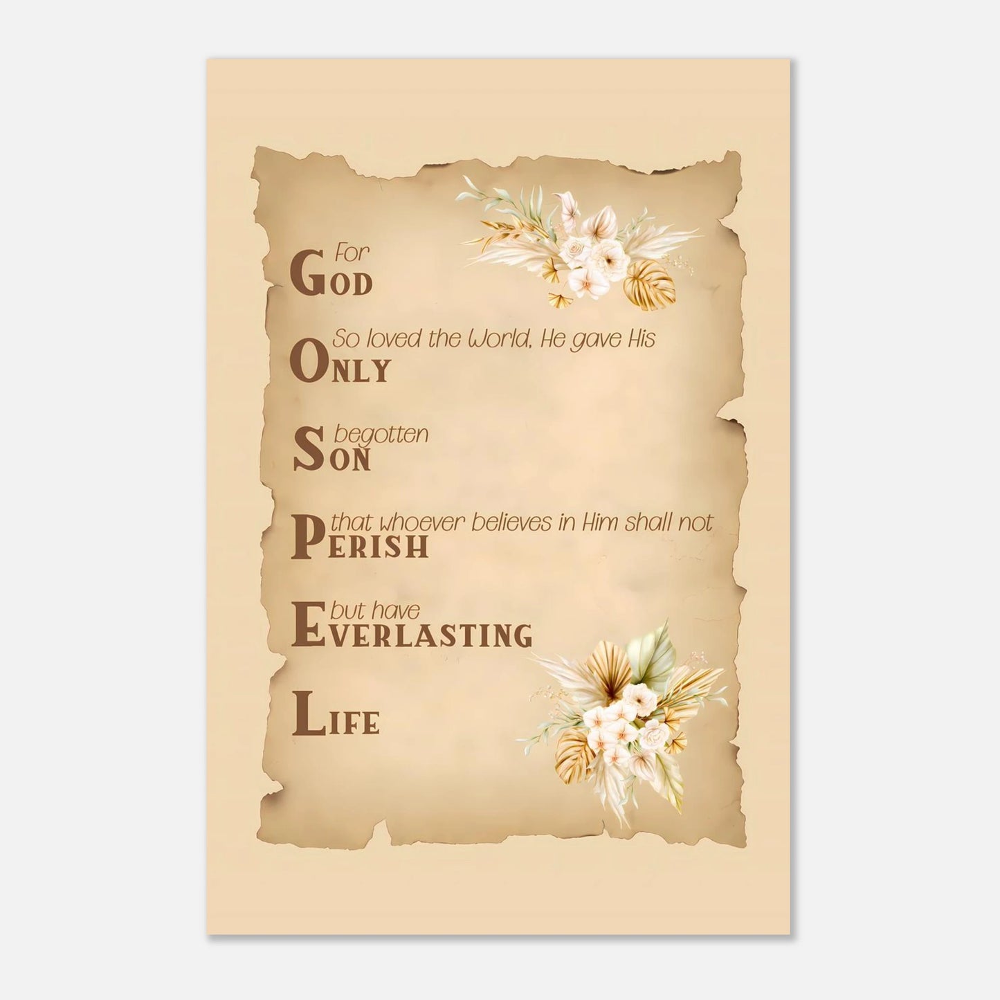 Vintage-style poster with religious text and floral elements