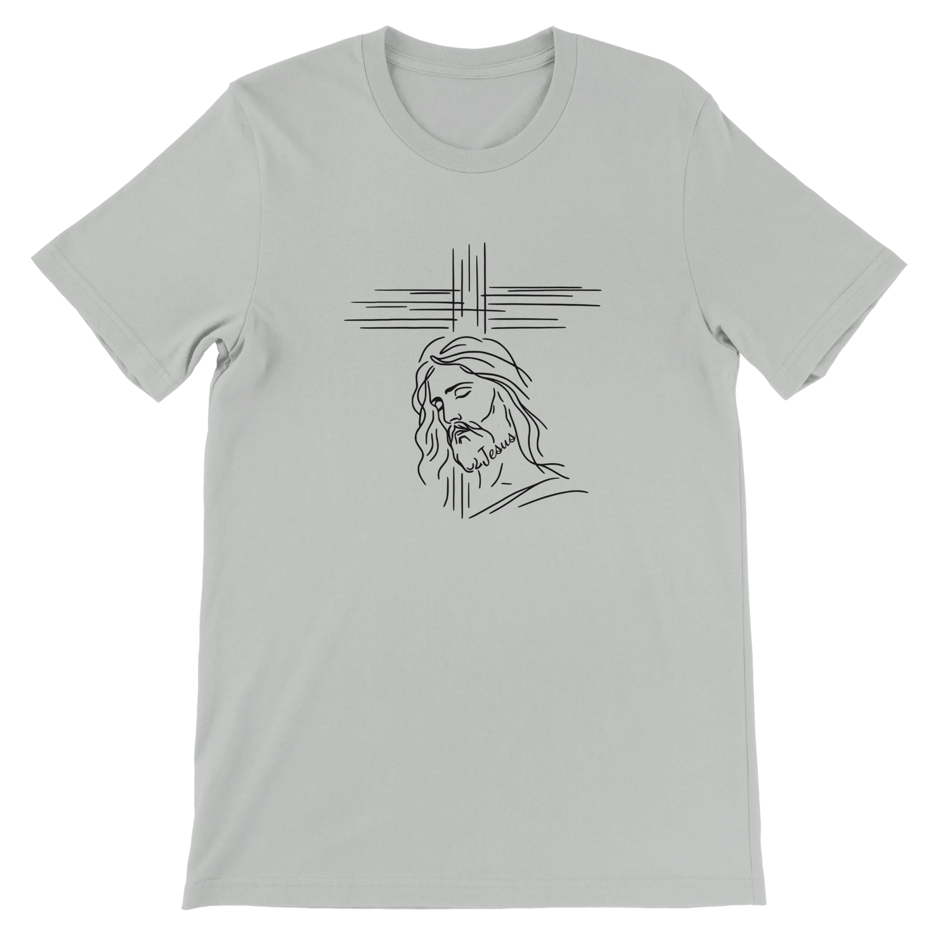 Christian Minimalist Jesus Line Art Graphic Design Silver T-Shirt – Unisex Fit - Breaking Bread Designs