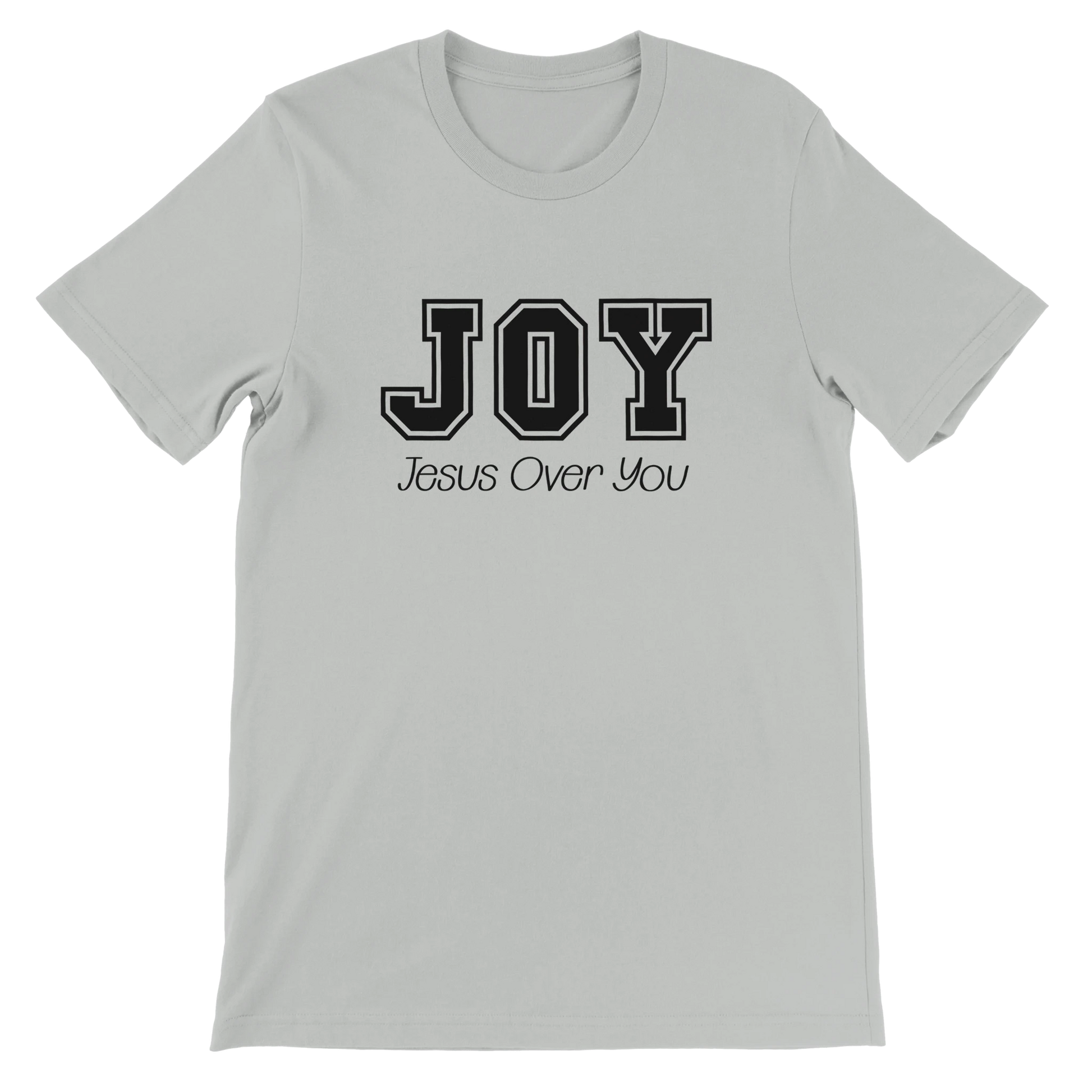 JOY Jesus Over You Varsity Text Design T-Shirt – Christian Minimalist Tee - Breaking Bread Designs