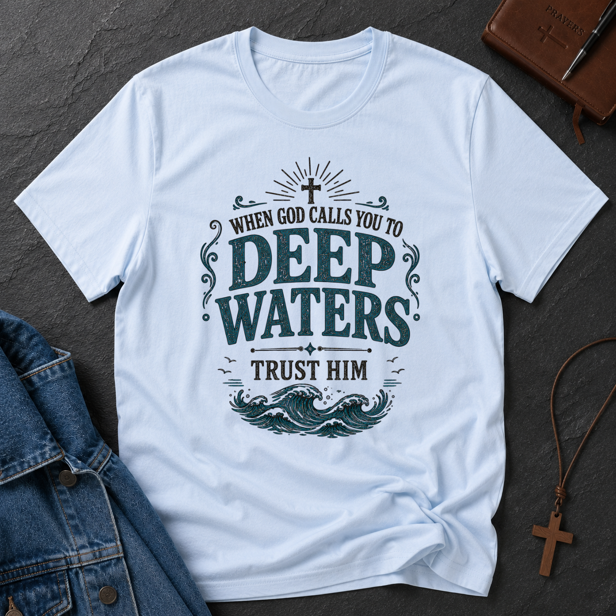 When God Calls You to Deep Waters Trust Him Christian T-Shirt | Faith Over Fear Scripture Shirt Breaking Bread Designs