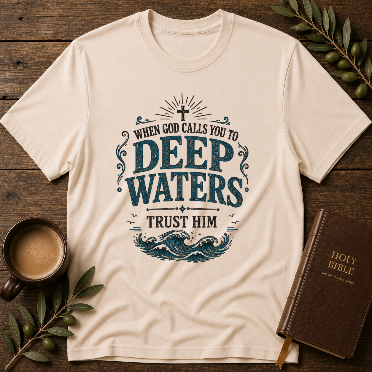 When God Calls You to Deep Waters Trust Him Christian T-Shirt | Faith Over Fear Scripture Shirt Breaking Bread Designs