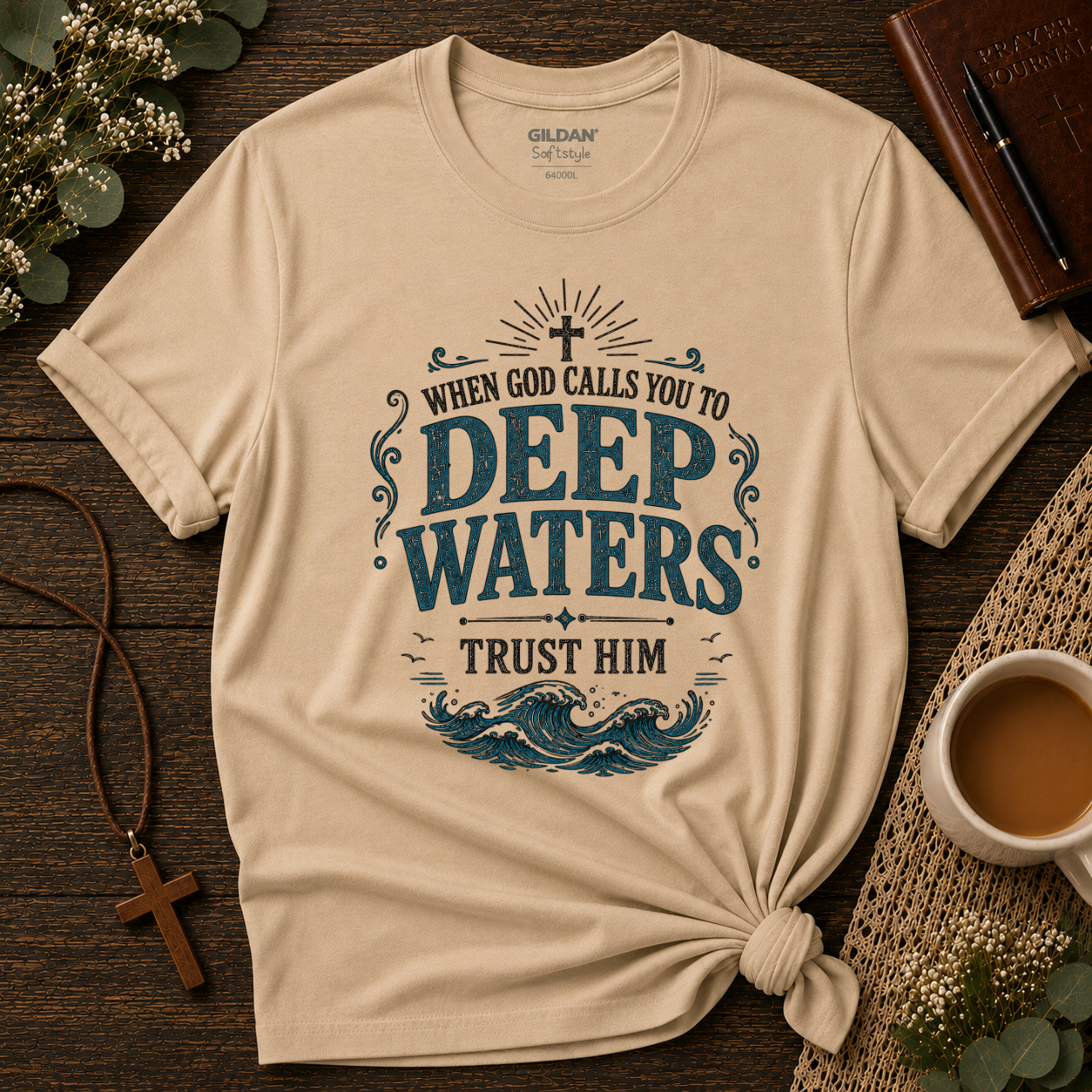 When God Calls You to Deep Waters Trust Him Christian T-Shirt | Faith Over Fear Scripture Shirt Breaking Bread Designs