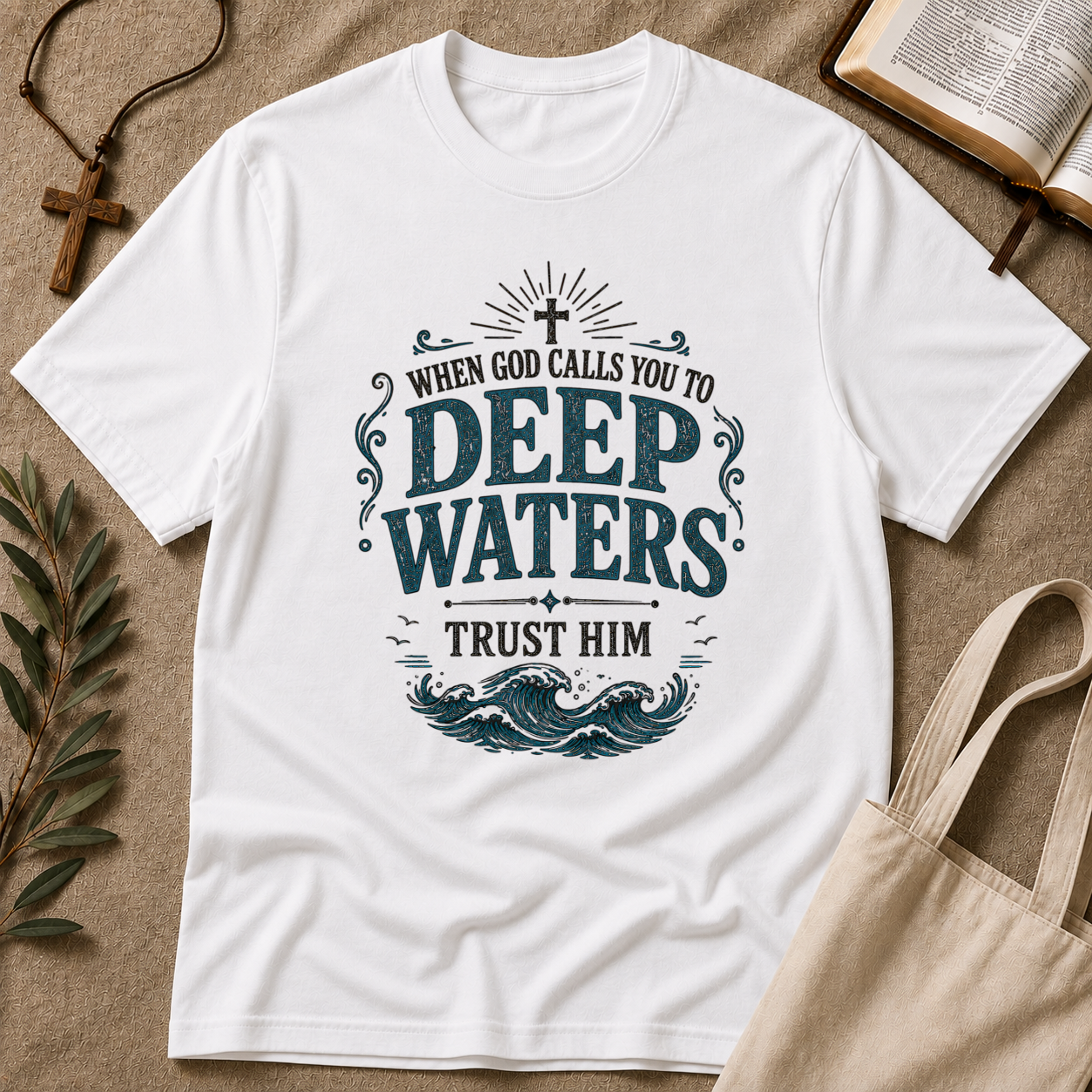 When God Calls You to Deep Waters Trust Him Christian T-Shirt | Faith Over Fear Scripture Shirt Breaking Bread Designs