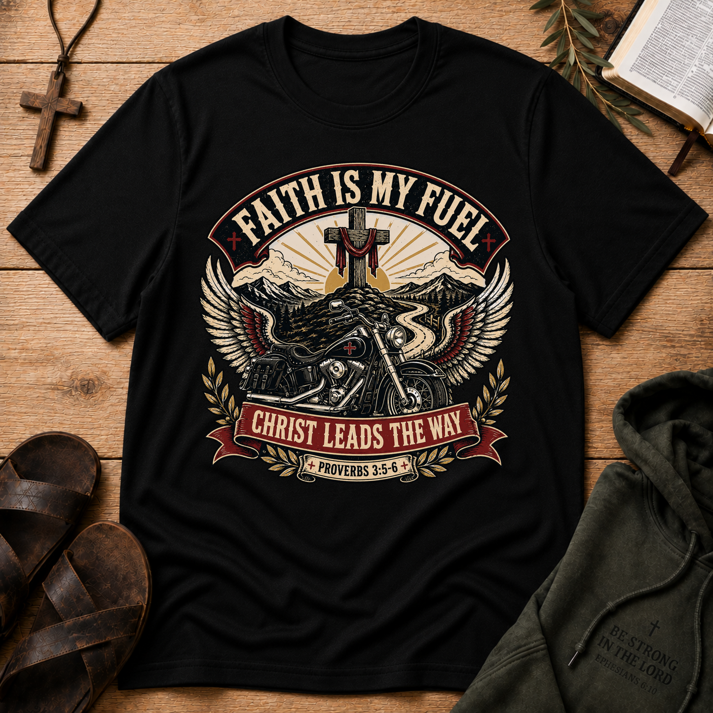 Faith Is My Fuel T-Shirt | Christian Motorcycle Shirt Breaking Bread Designs