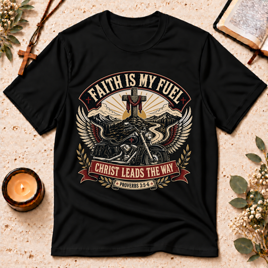 Faith Is My Fuel Christian Motorcycle T-Shirt Breaking Bread Designs