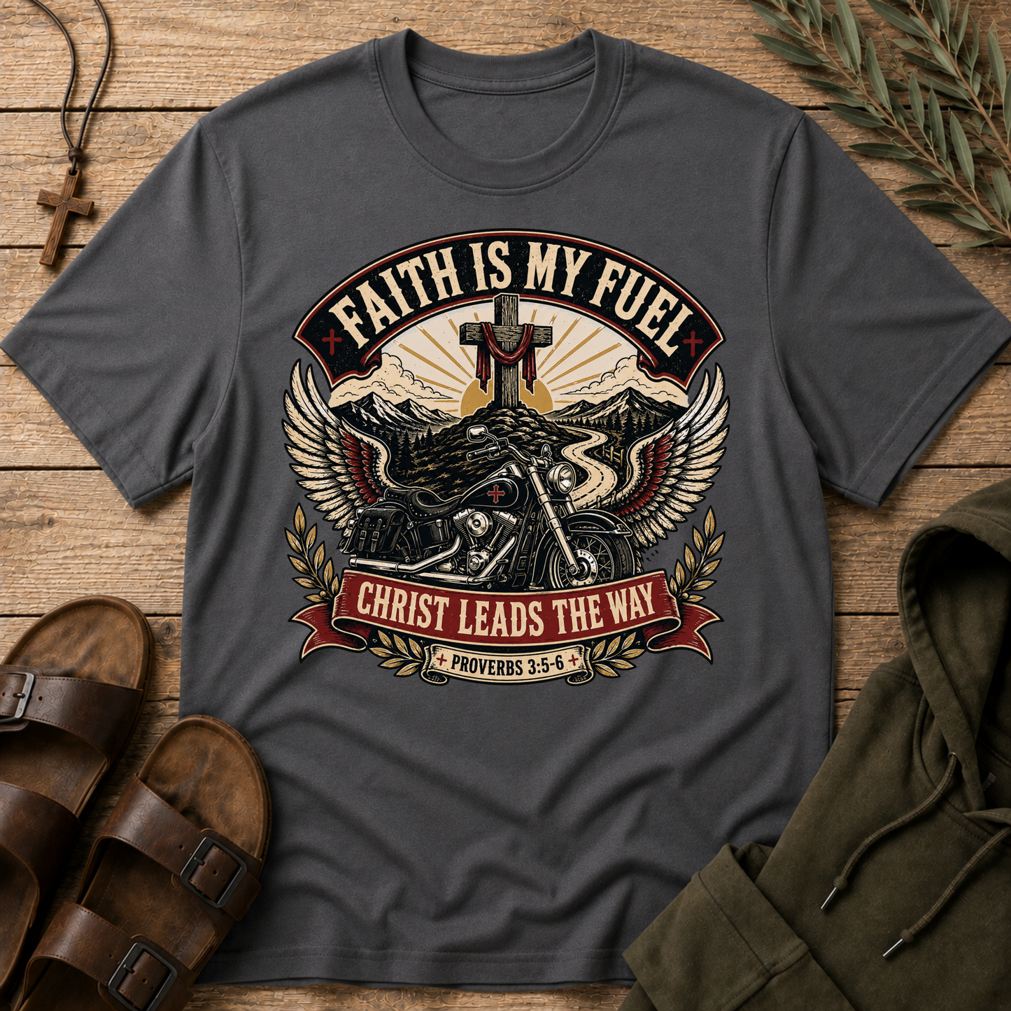 Faith Is My Fuel T-Shirt | Christian Motorcycle Shirt Breaking Bread Designs