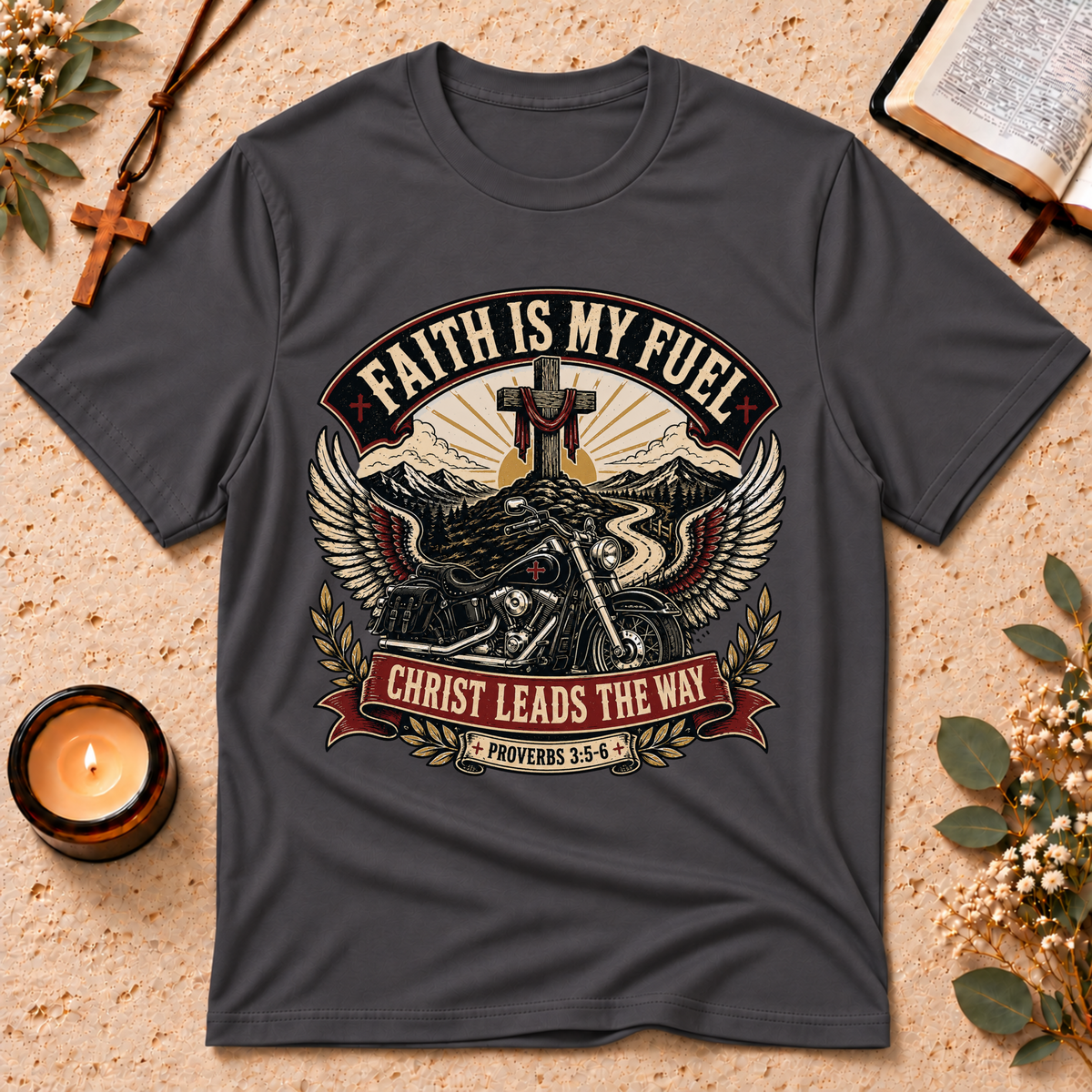 Faith Is My Fuel Christian Motorcycle T-Shirt Breaking Bread Designs