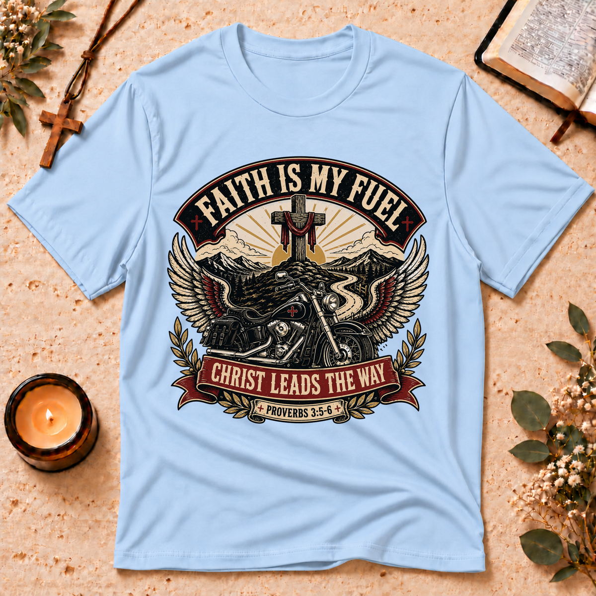 Faith Is My Fuel Christian Motorcycle T-Shirt Breaking Bread Designs