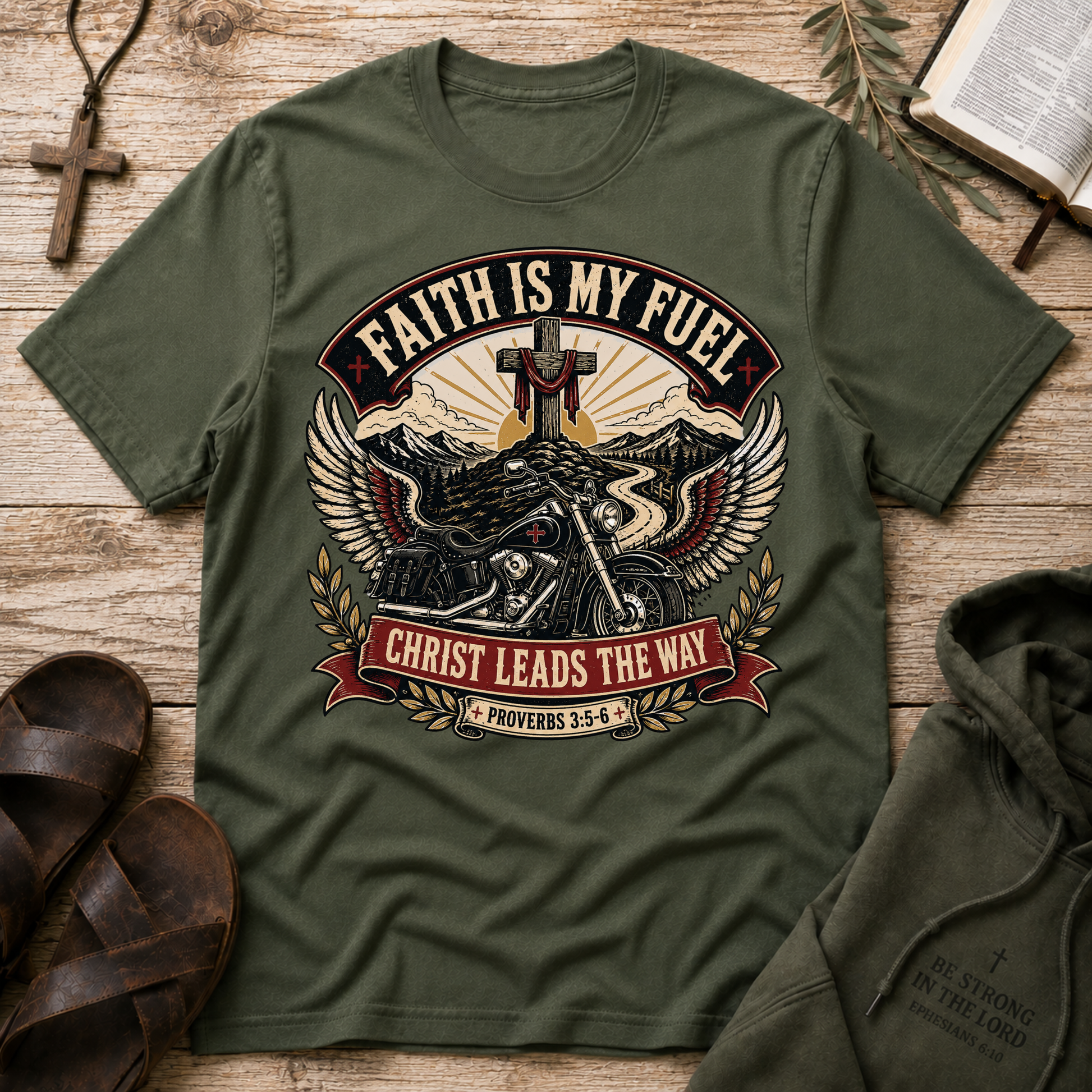 Faith Is My Fuel T-Shirt | Christian Motorcycle Shirt Breaking Bread Designs