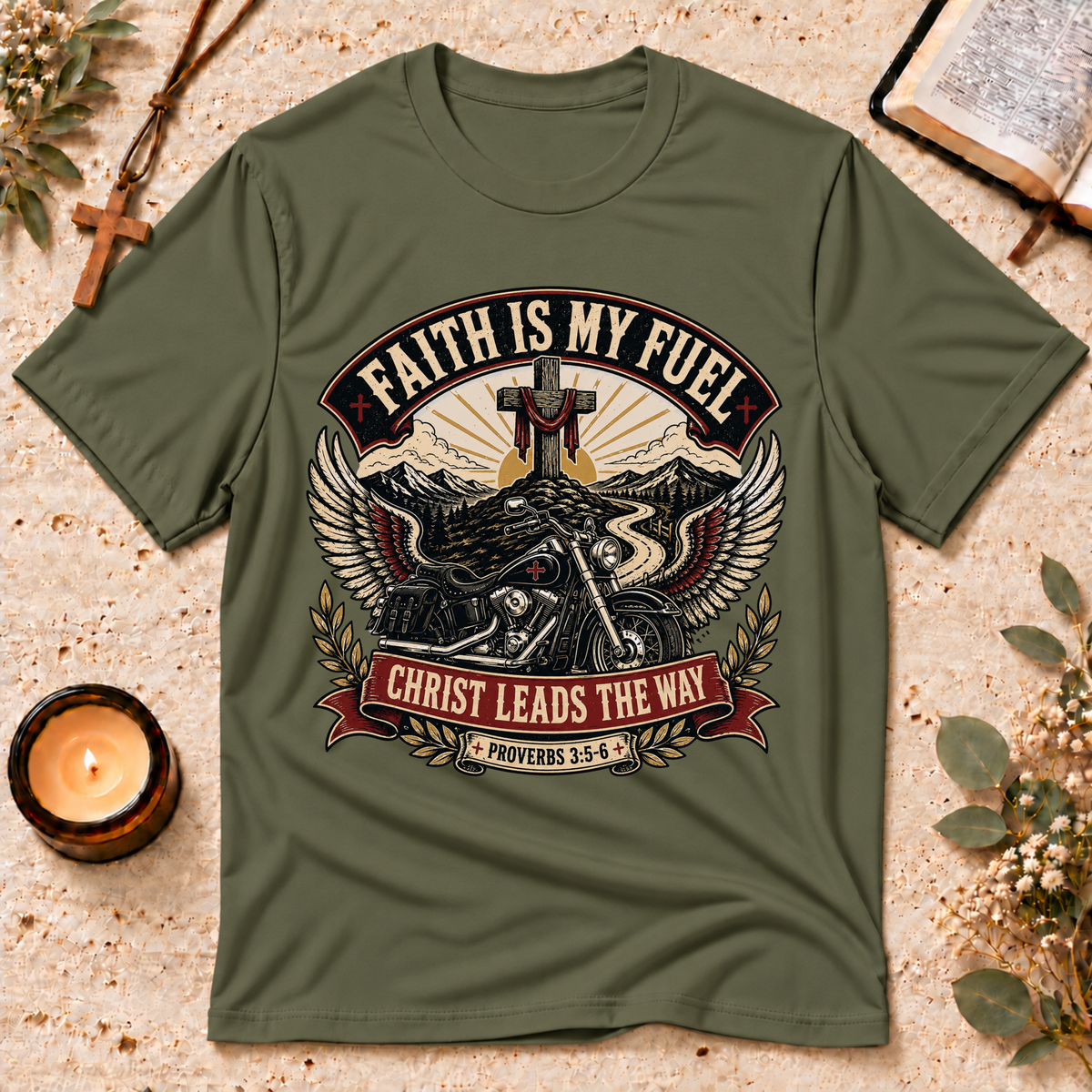 Faith Is My Fuel Christian Motorcycle T-Shirt Breaking Bread Designs