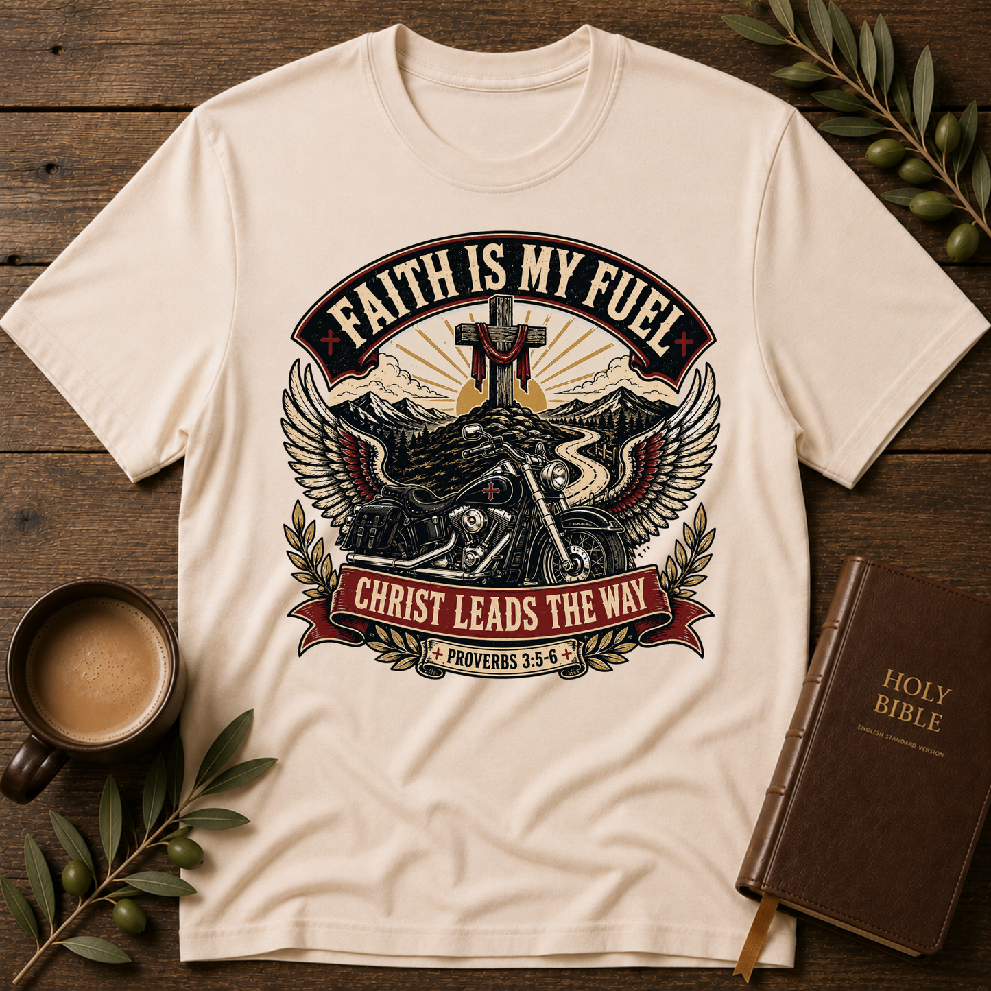 Faith Is My Fuel T-Shirt | Christian Motorcycle Shirt Breaking Bread Designs