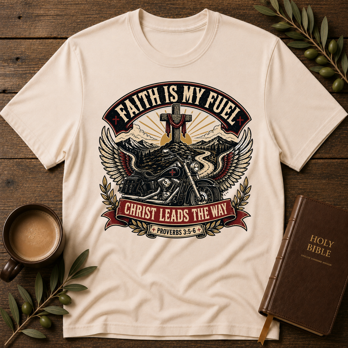 Faith Is My Fuel T-Shirt | Christian Motorcycle Shirt Breaking Bread Designs