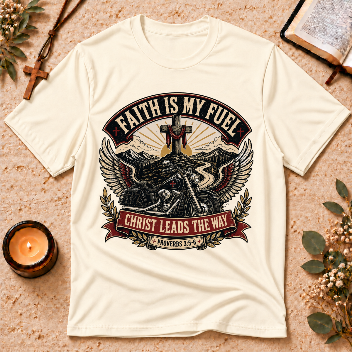 Faith Is My Fuel Christian Motorcycle T-Shirt Breaking Bread Designs