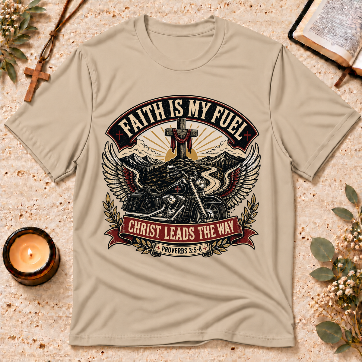 Faith Is My Fuel Christian Motorcycle T-Shirt Breaking Bread Designs