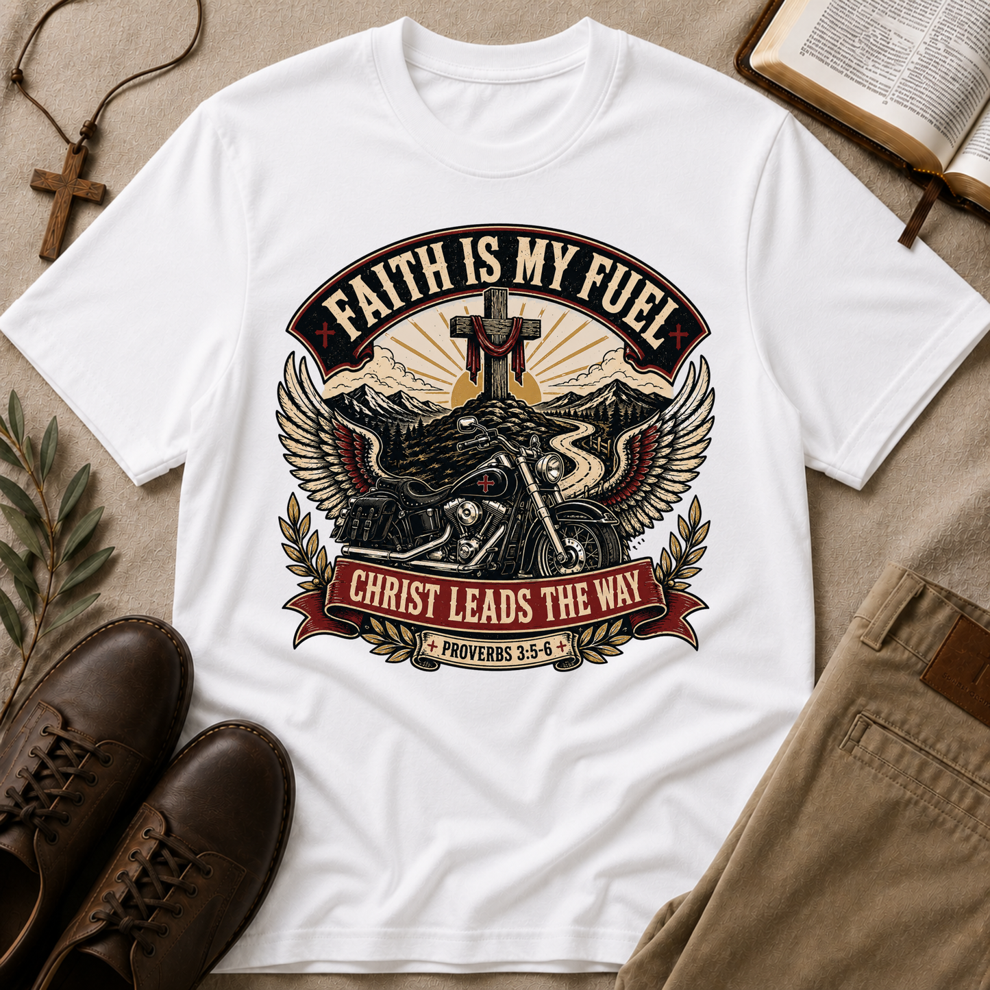 Faith Is My Fuel T-Shirt | Christian Motorcycle Shirt Breaking Bread Designs