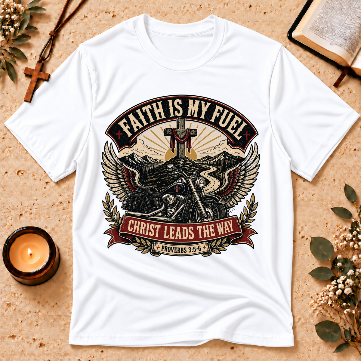 Faith Is My Fuel Christian Motorcycle T-Shirt Breaking Bread Designs