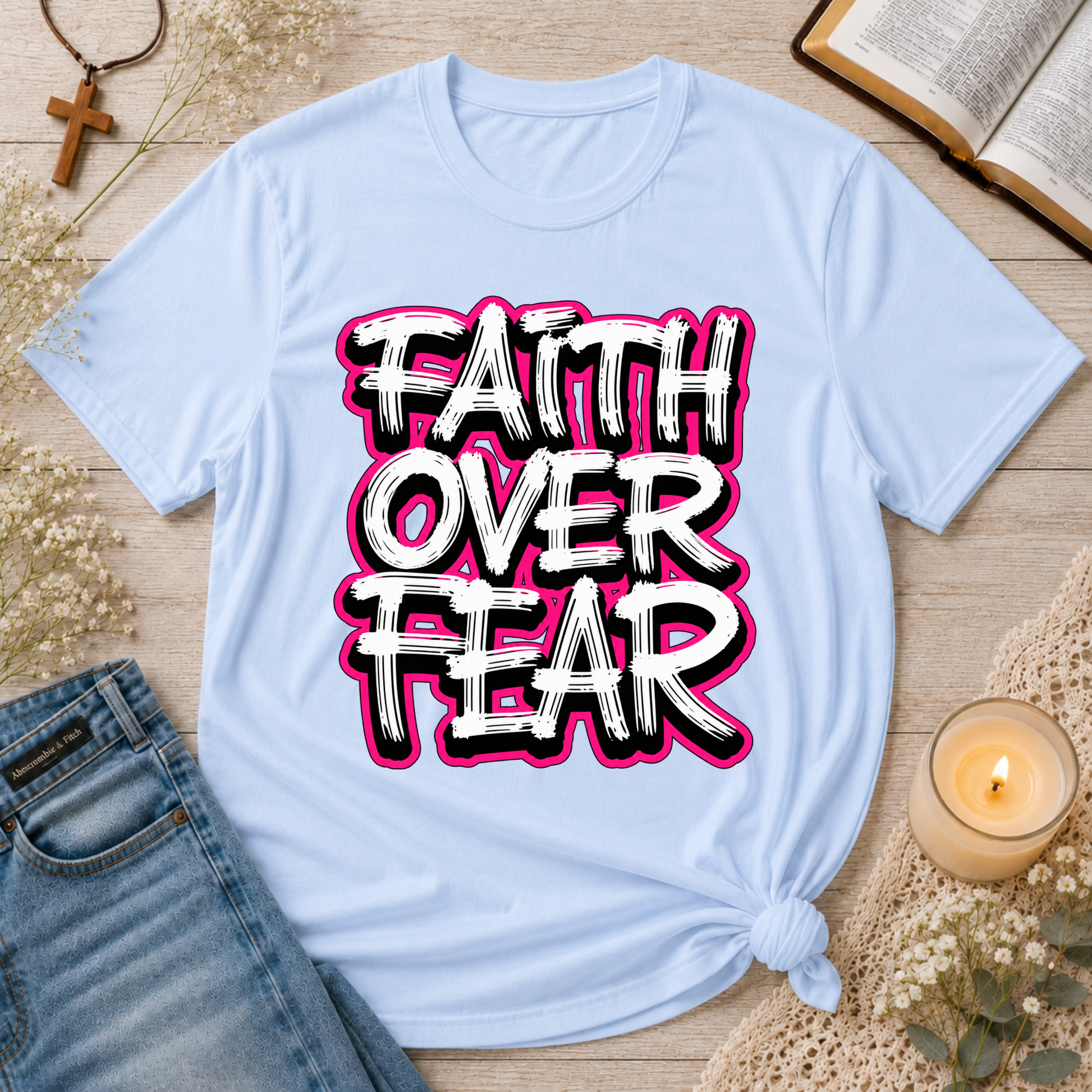 Faith Over Fear Christian T-Shirt | Inspirational Bible Shirt Printify