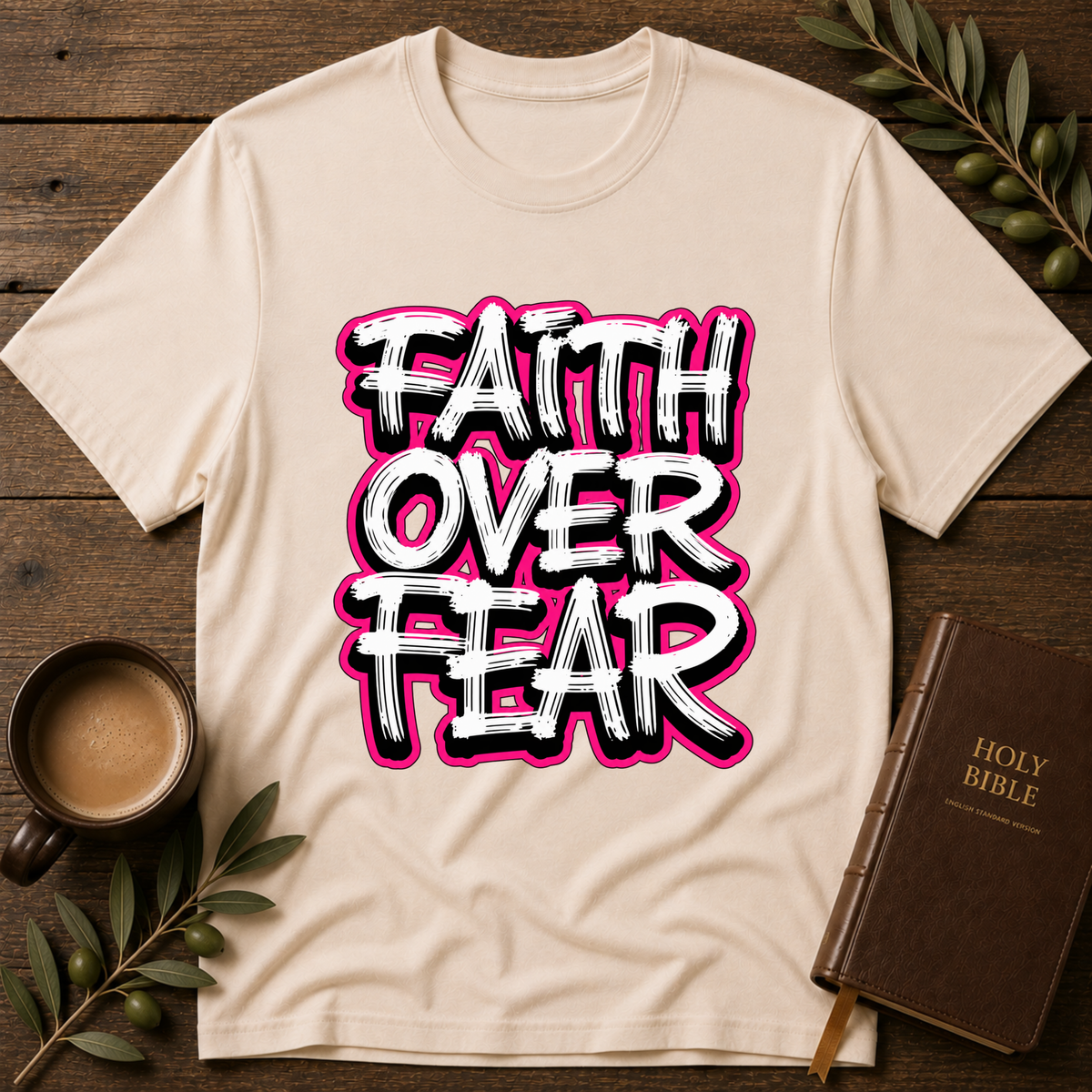 Faith Over Fear Christian T-Shirt | Inspirational Bible Shirt Printify