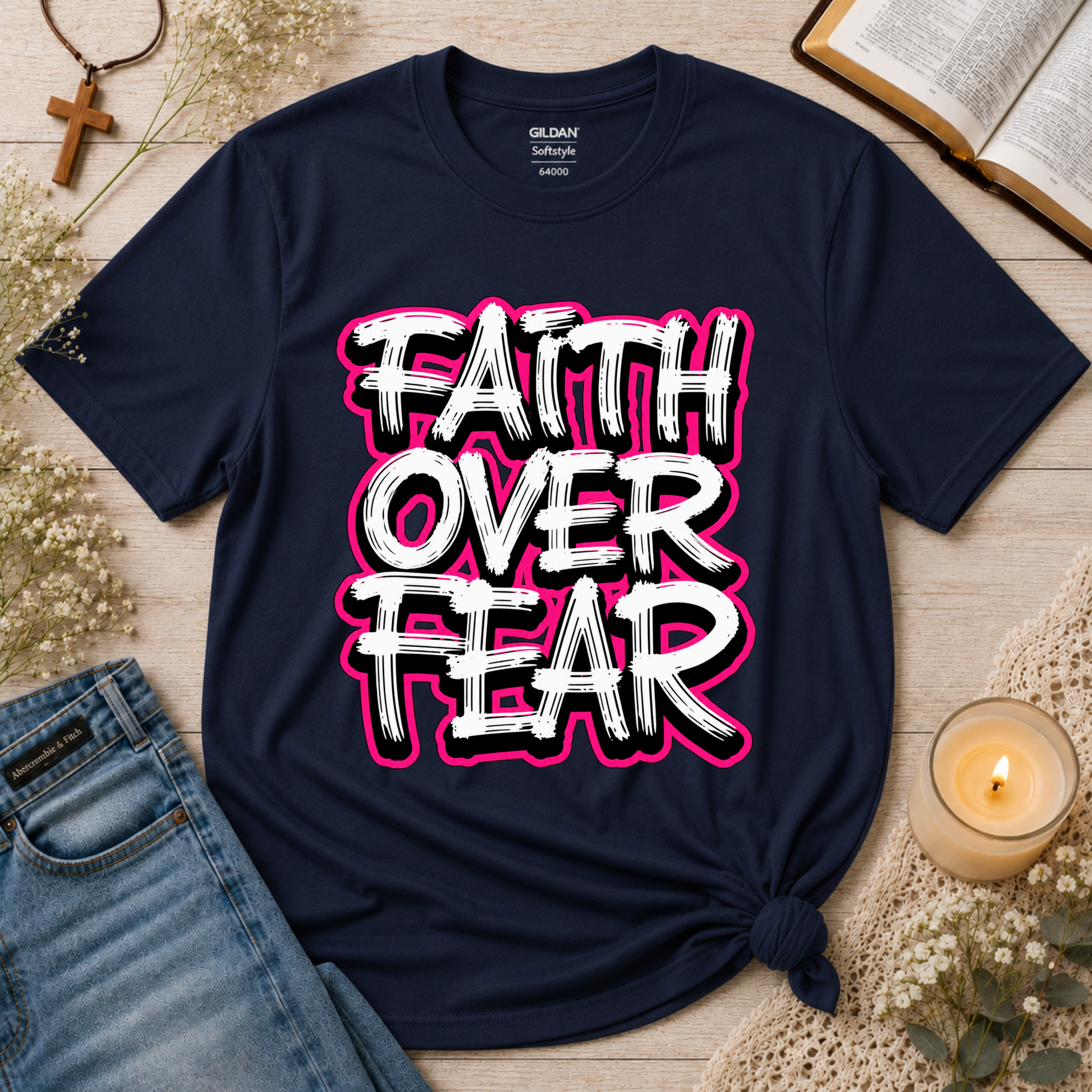 Faith Over Fear Christian T-Shirt | Inspirational Bible Shirt Printify