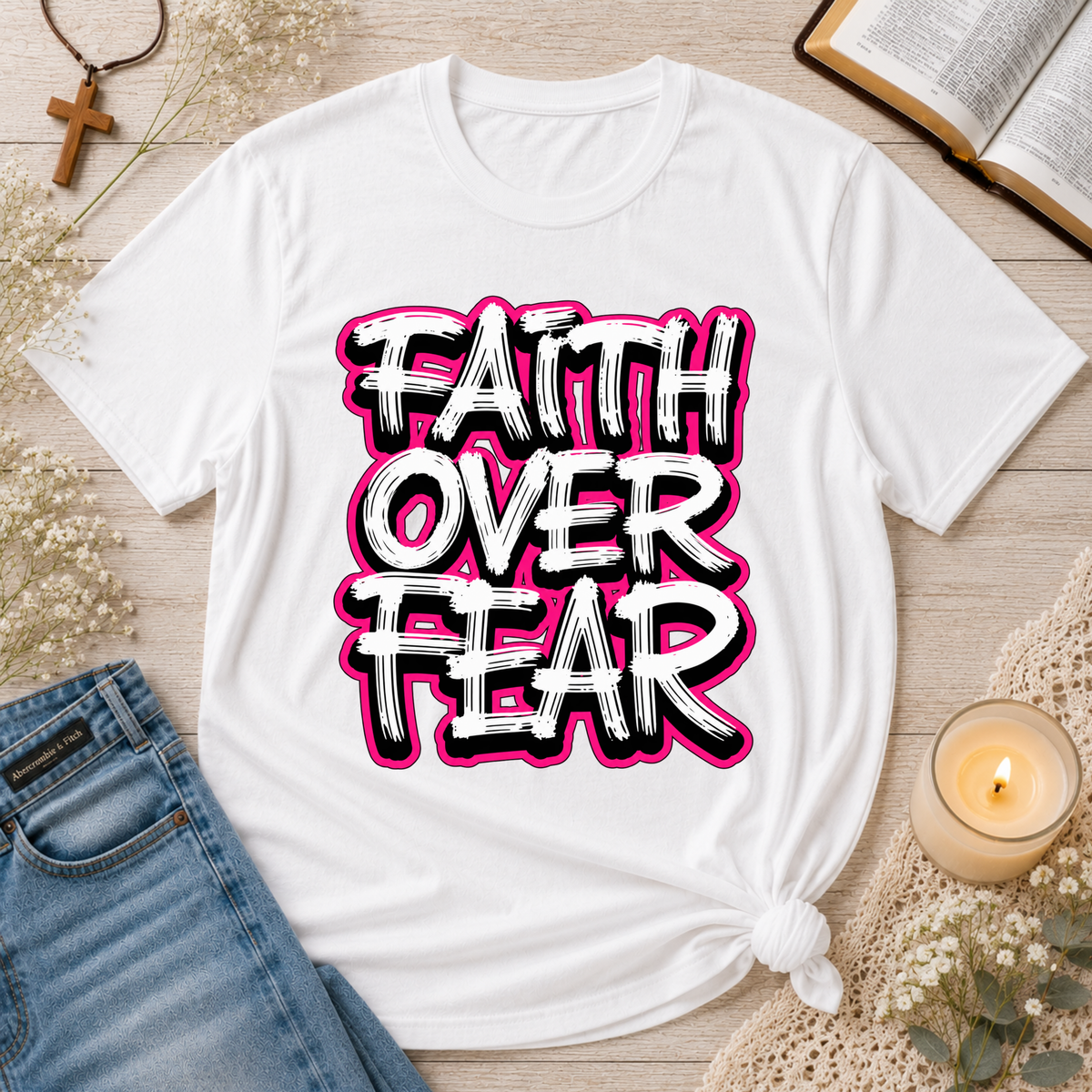 Faith Over Fear Christian T-Shirt | Inspirational Bible Shirt Printify