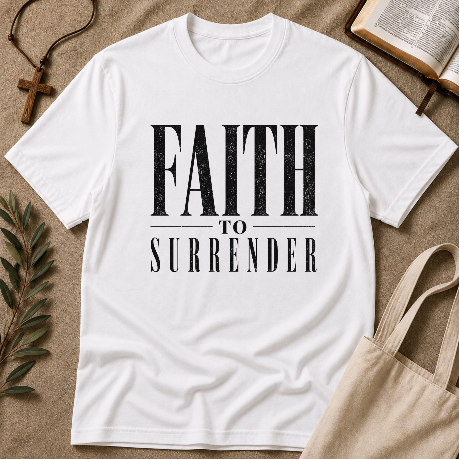 Faith to Surrender Christian T-Shirt | Minimalist Christian Streetwear Tee Breaking Bread Designs