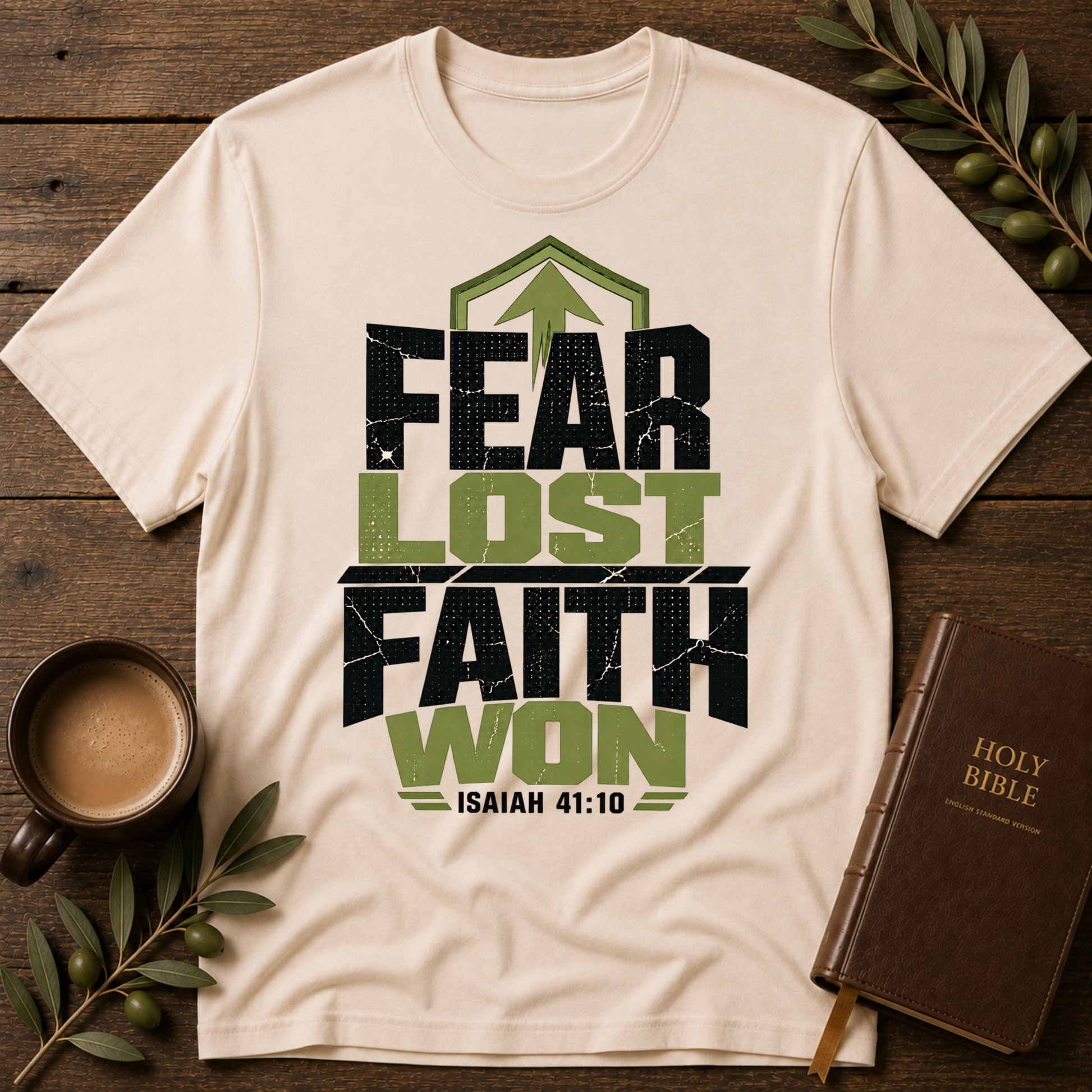 Fear Lost Faith Won Christian T-Shirt | Isaiah 41:10 Faith Shirt Breaking Bread Designs