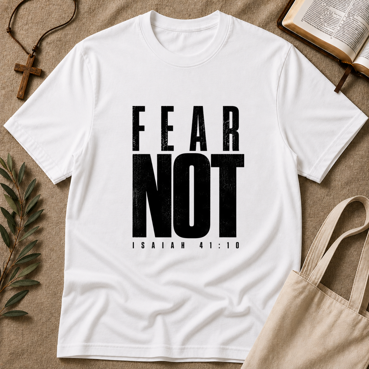 Fear Not Isaiah 41:10 Christian T-Shirt | Bold Minimalist Faith Streetwear Breaking Bread Designs