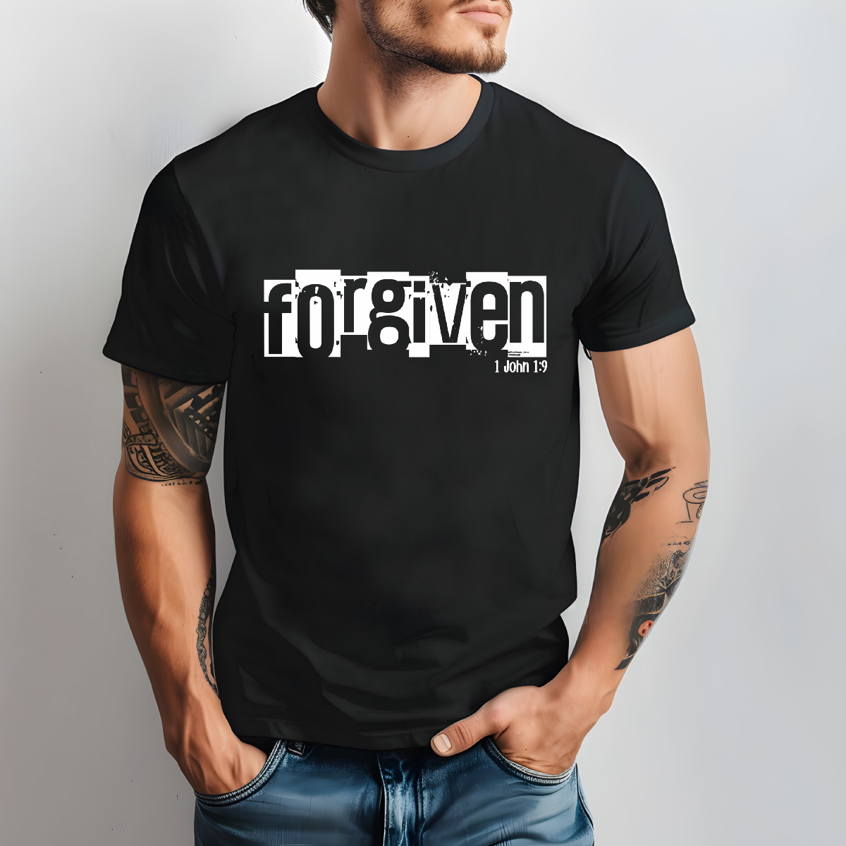 PNG Download - 1 John 1:9 FORGIVEN Christian Shirt Design Breaking Bread Designs