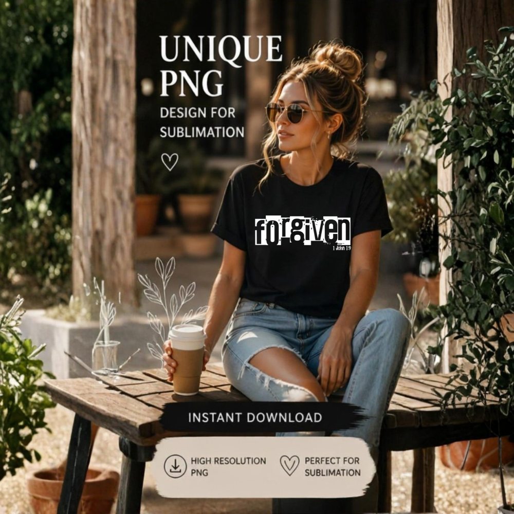 PNG Download - 1 John 1:9 FORGIVEN Christian Shirt Design Breaking Bread Designs