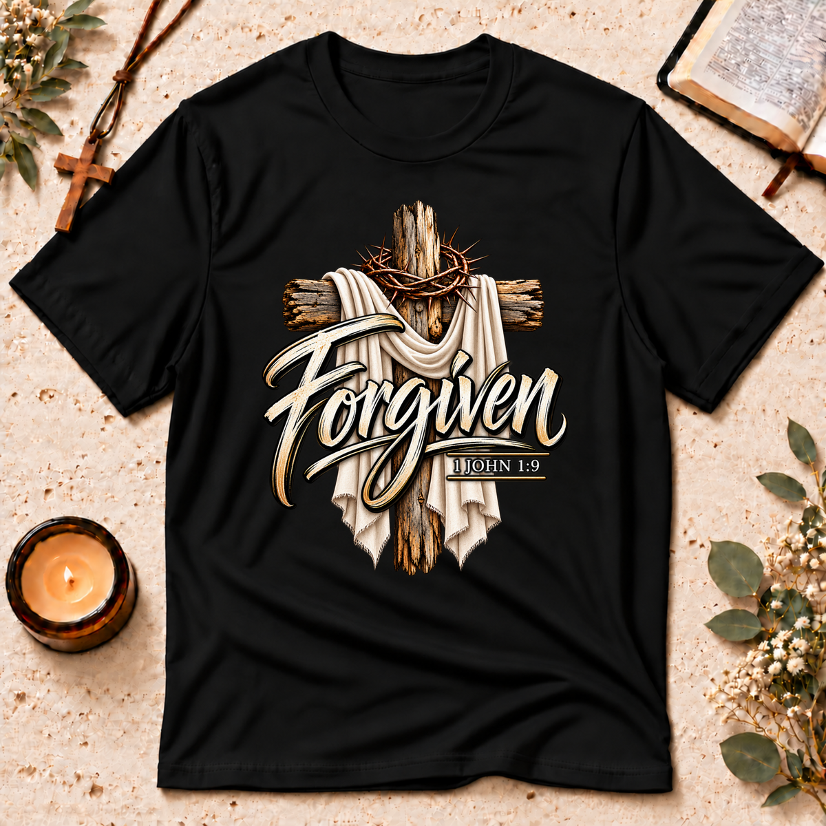 Forgiven 1 John 1:9 Faith T-Shirt Breaking Bread Designs