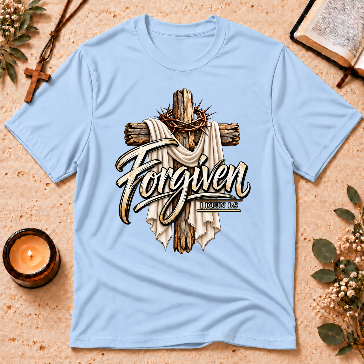 Forgiven 1 John 1:9 Faith T-Shirt Breaking Bread Designs