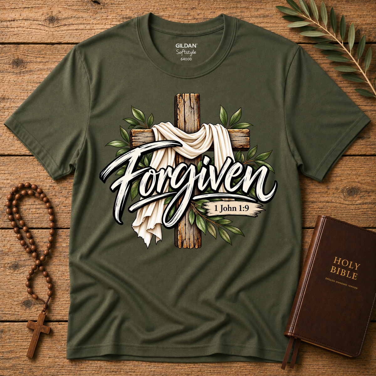 Forgiven Christian T-Shirt | 1 John 1:9 Faith Tee Breaking Bread Designs