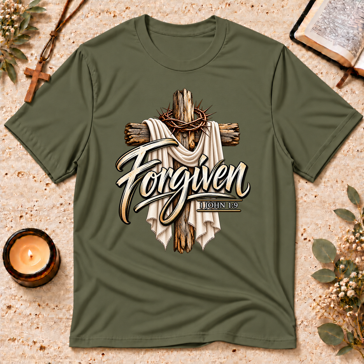 Forgiven 1 John 1:9 Faith T-Shirt Breaking Bread Designs
