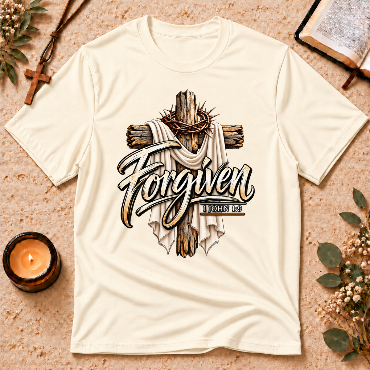 Forgiven 1 John 1:9 Faith T-Shirt Breaking Bread Designs