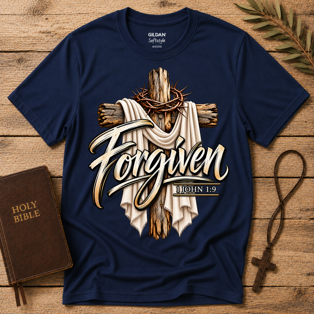Forgiven Christian T-Shirt | 1 John 1:9 Faith Shirt Breaking Bread Designs