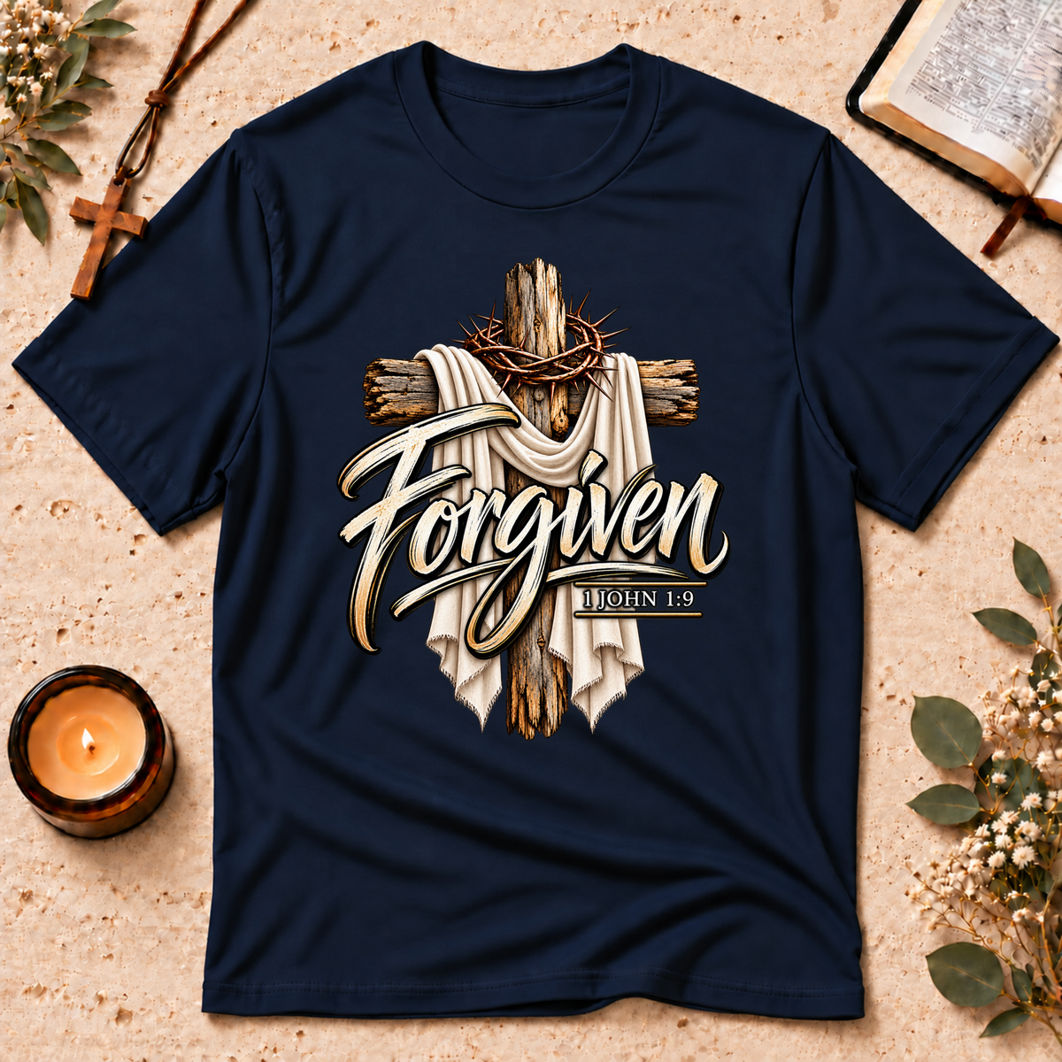 Forgiven 1 John 1:9 Faith T-Shirt Breaking Bread Designs