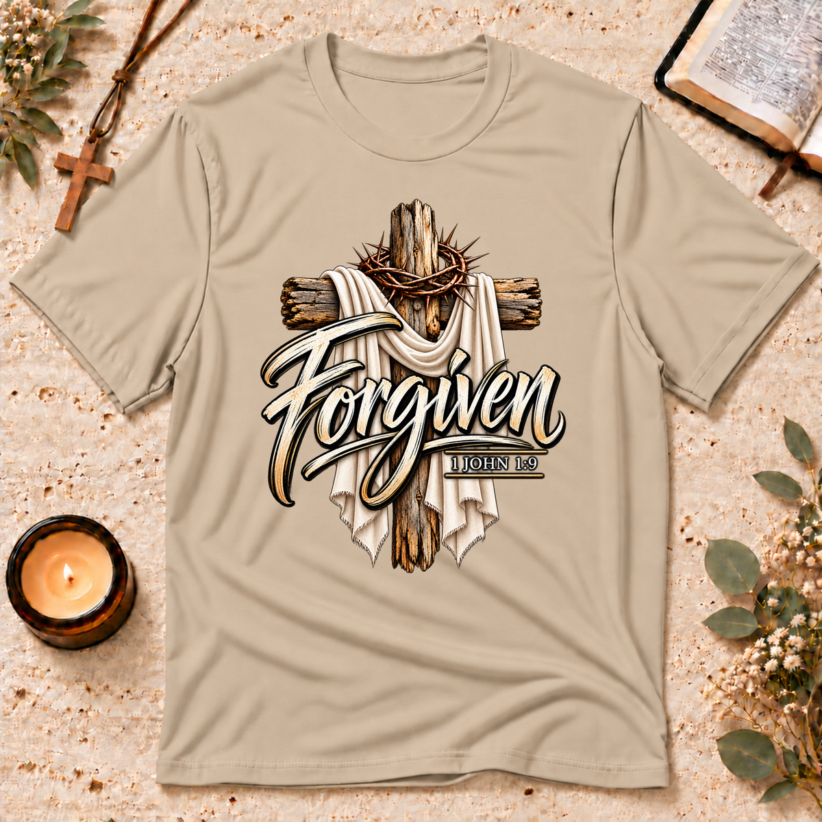 Forgiven 1 John 1:9 Faith T-Shirt Breaking Bread Designs