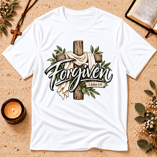 Forgiven 1 John 1:9 Christian T-Shirt Breaking Bread Designs