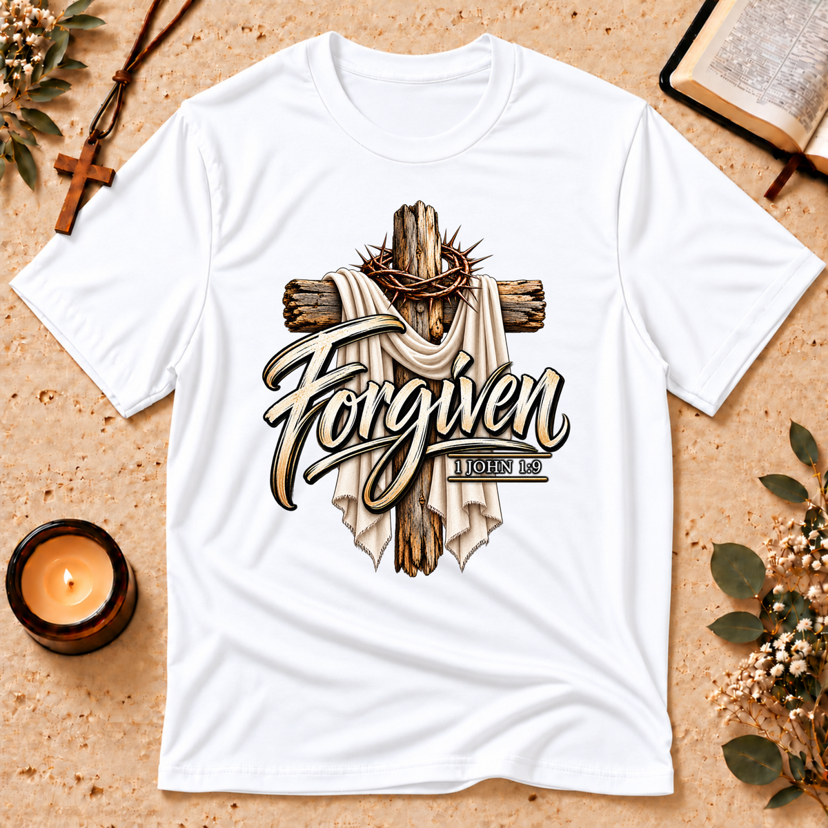 Forgiven 1 John 1:9 Faith T-Shirt Breaking Bread Designs