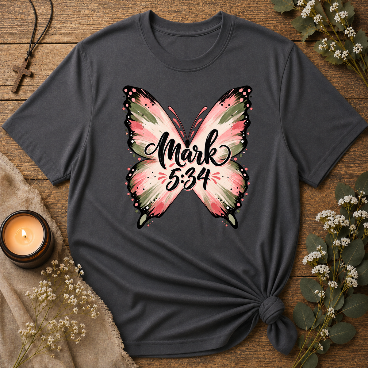 Freed From Suffering T-Shirt | Mark 5:34 Christian Butterfly Shirt Printify